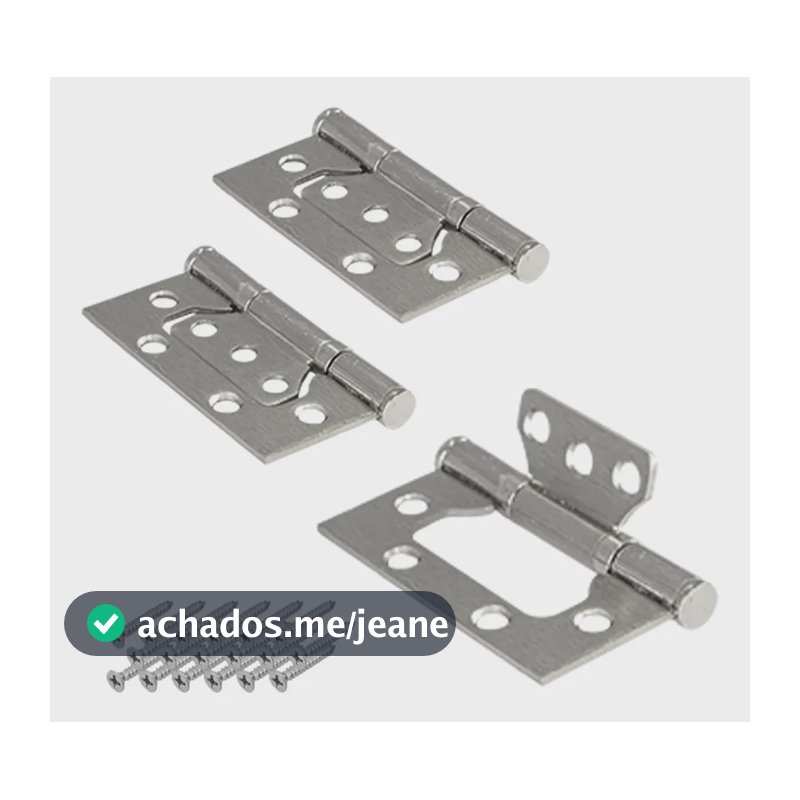 Dobradiça Sobrepor Aço Escovado Com Rolamento 3x2,5 Kit 3uni
