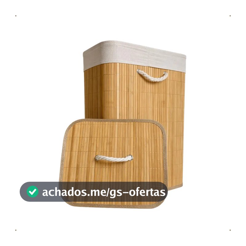 Cesto de Roupa Bambu Retangular de 72L com Tampa e Forro de Linho
