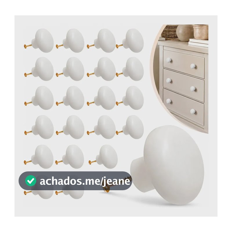Arminini Kit 24 Puxadores Para Móveis Porta Gaveta Armário Guarda Roupa Gabinete Ponto Redondo 35mm Branco