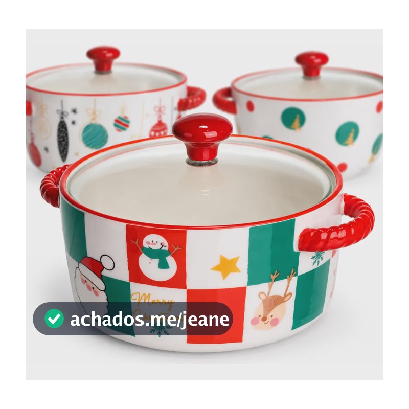 Panela Natal Cerâmica Tampa De Vidro 20cm Caçarola Decoração Colorida