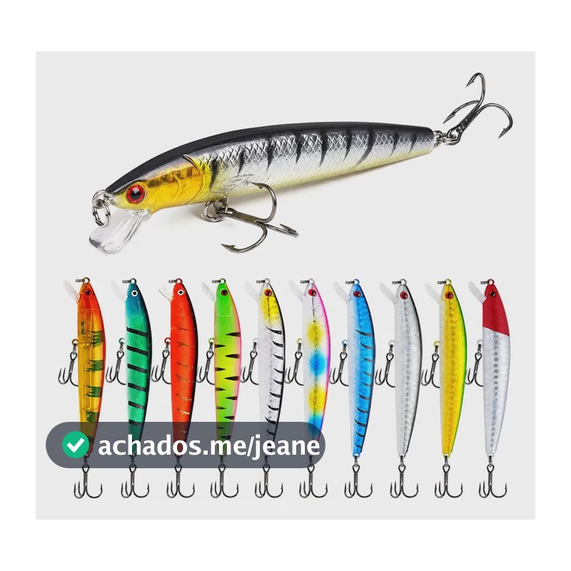 Kit 10 Iscas Artificiais Minnow Meiaágua 9g Com Rattlin Misturada