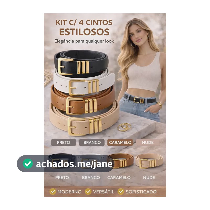 Kit 4 Cintos Femininos Fivela Dourada Ajustável Fashion Saia Preto Branco Caramelo E Nude Liso Unico 110 P M G