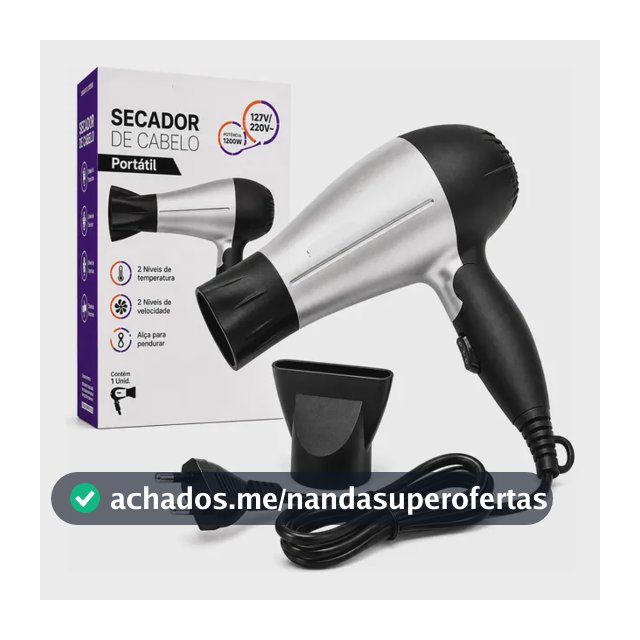 Secador De Cabelo Portátil Dobrável 1200w Bivolt 110 220 Cinza
