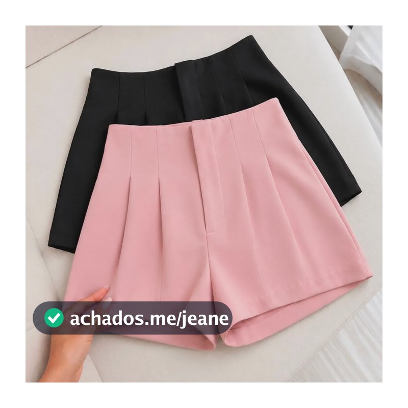 Kit 2 Shorts Alfaiataria Feminina Cintura Alta Moda Verão Preto E Rosa Liso Gg