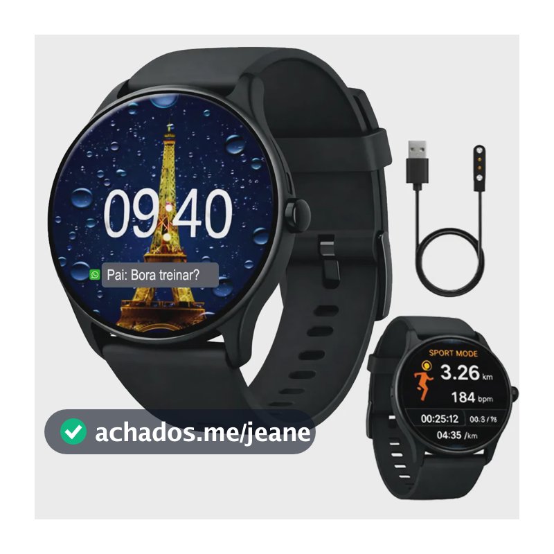 Relógio Inteligente Smartwatch Prova D'água Esportivo Redondo Masculino Feminino Allphone Lançamento 2026 Preto