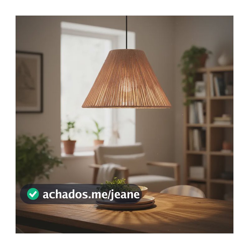 Pendente Rústico Artesanal Cone 25cm  Design Aconchegante 127/220v Pendente Para Restaurante Fibra Natural Marrom