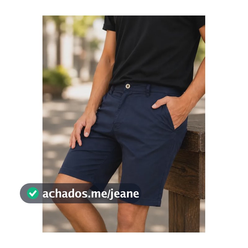 Bermuda Sarja Masculina Slim Chino Social Algodão 100% Vrn Azul-marinho Sarja 36