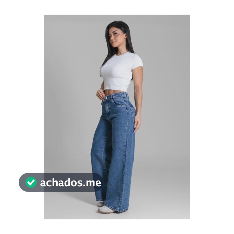 Jeans Sawary Feminino Calca Wide Leg Petit_283788 Índigo Liso 40