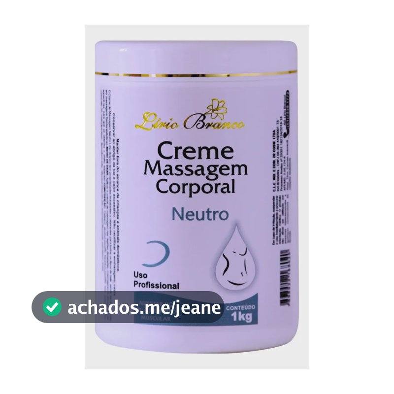 Creme Massagem Corporal Neutro  1kg Lírio Branco  Neutra