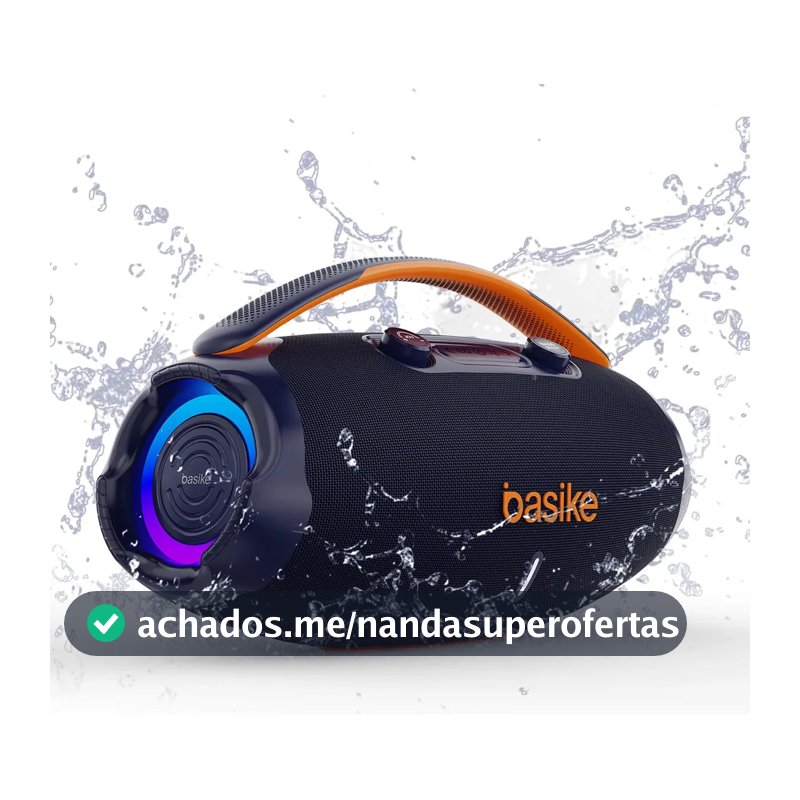 Caixa De Som Basike Ba-RAD207 Edição 80W Rádio FM Bluetooth 5.3 TWS RGB Bass Boost 9000mAh Azul