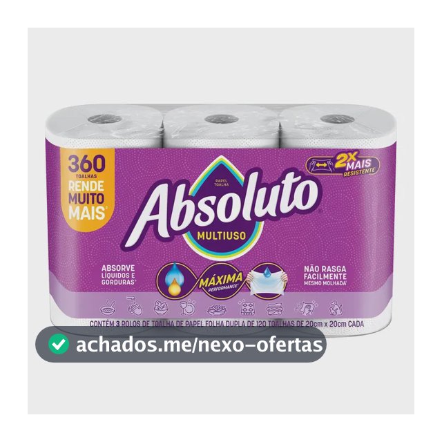 Papel Toalha Absoluto Multiuso 360 Folhas Com 3 Unidades