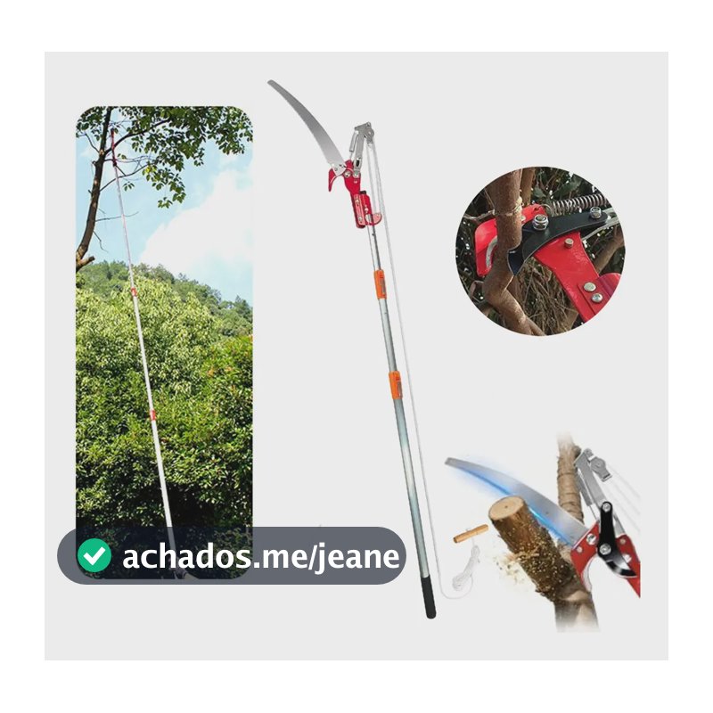 Serrote Podador 2 Em 1 Galhos Altos Cabo Telescópico 3m Vermelho