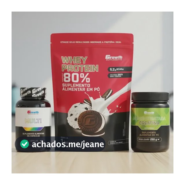 Kit Growth: Whey Protein Cookies And Cream 1kg + Multivitamínico 120 Cáps + Creatina 250g