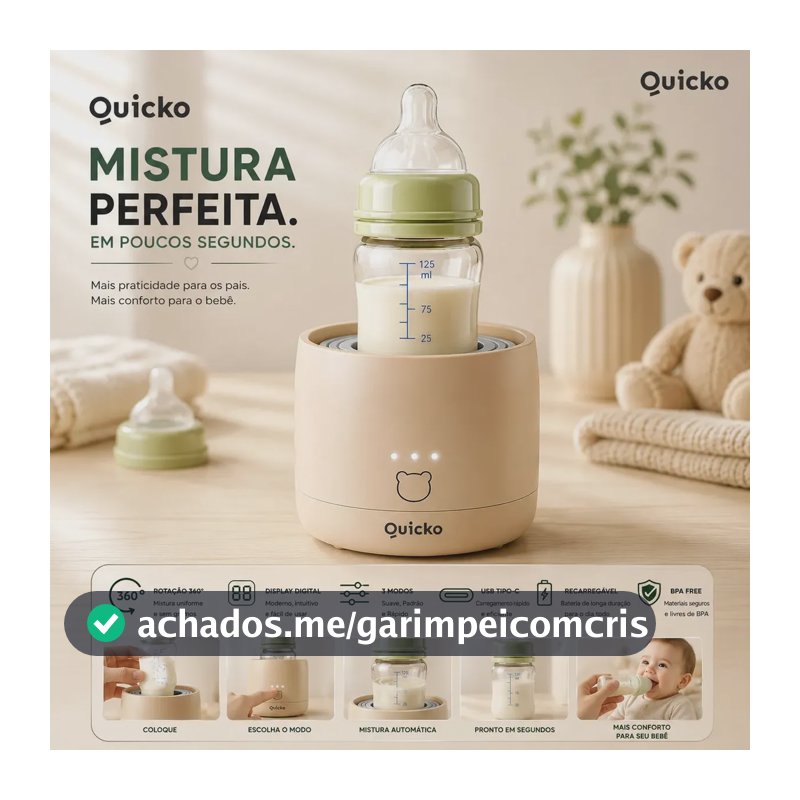 Agitador De Mamadeira Misturador Automático 3 Modos Elétrico Com Display Digital Bpa Free Para Bebe Aquecedor De Mamadeira Preparador De Mamadeira Quicko