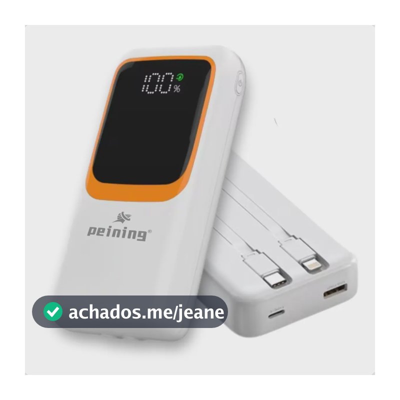 Carregador Portátil Power Bank Turbo 20.000mah Pd 22.5w Com Cabos Embutidos Cor Branco Legna