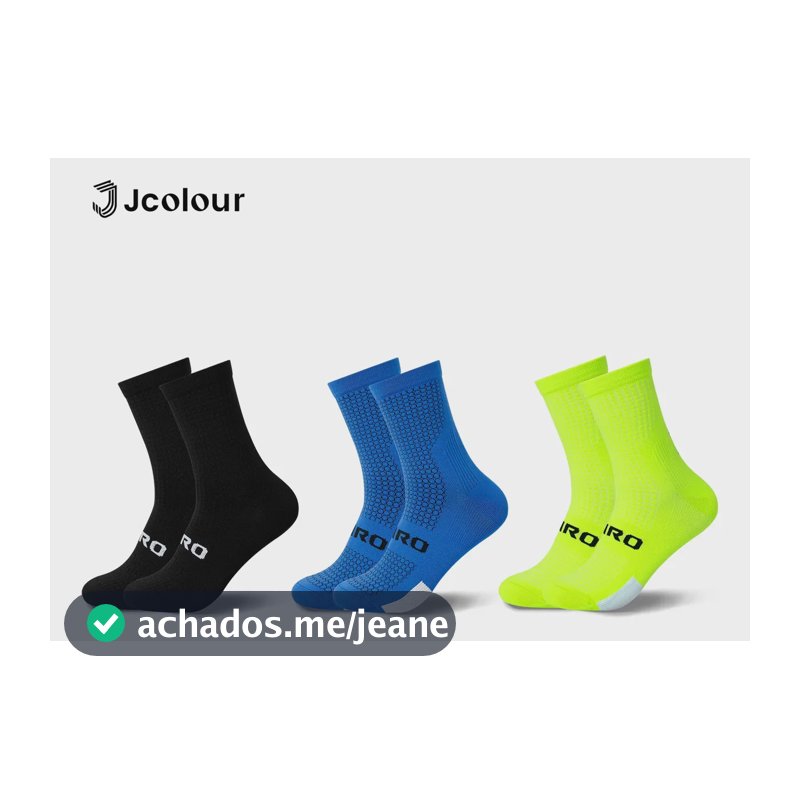 Kit 3 Meias Esportiva Antiderrapantes Ciclismo Corrida Preto/azul/verde-limão 37-44