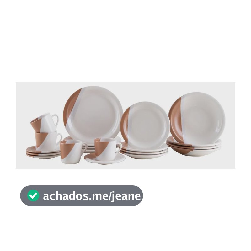 Aparelho De Jantar E Chá 20 Peças Cerâmica Brasilia Redondo Branco E Chocolate