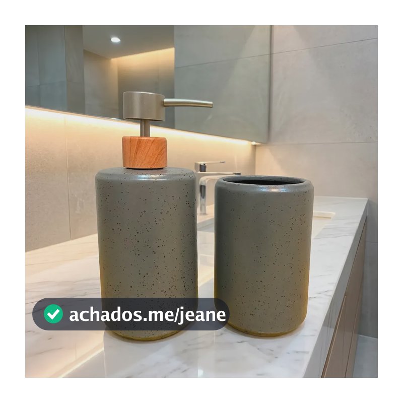 Kit Conjunto Banheiro Lavabo Dispenser Sabonete Porta Escova Cinza-escuro