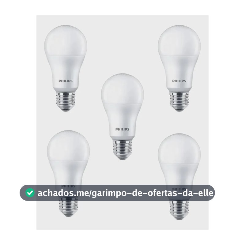 Kit 5 Lâmpadas Led Bulbo Philips A60 9w 3000k 806lm Bivolt Branco-quente 127/220v