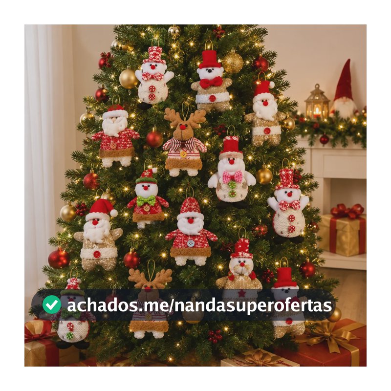 Kit 10 Enfeites Natal Pelucia Bonecos Grandes Decoração Luxo Vermelho