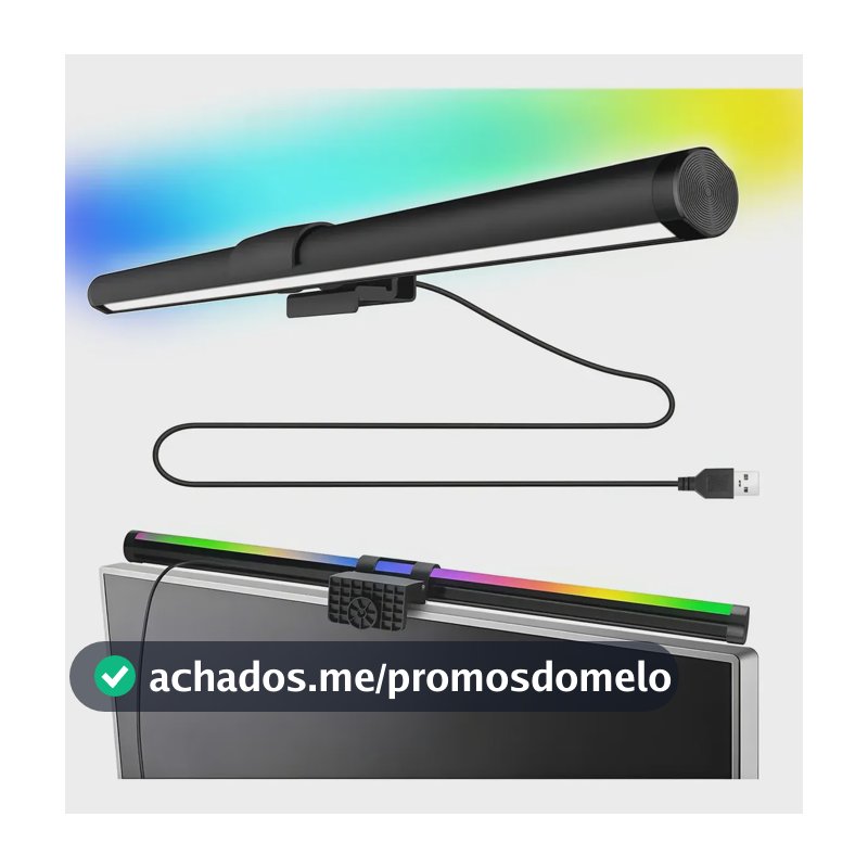 Luminária Barra Led Computador Monitor Rgb Tons Regulável Preto 12v
