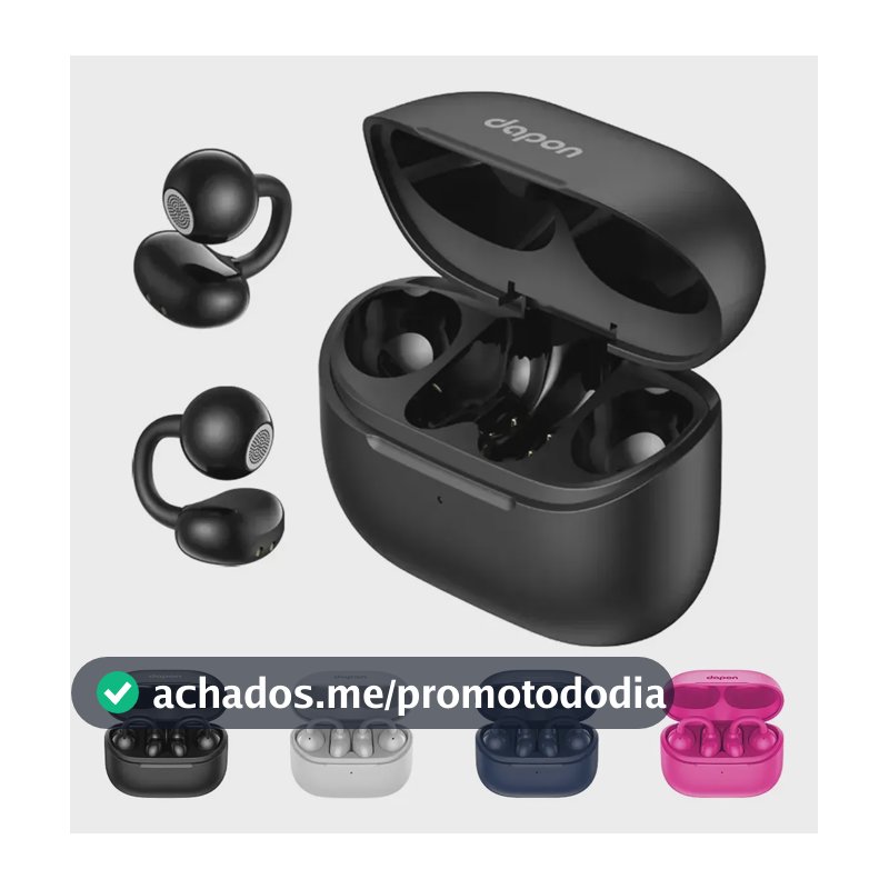 Fone Open Ear Dapon DPF25 Bluetooth 6.0 Sem Fio Com Microfone ENC 6H Tempo de espera de até 200 horas Cor Preto