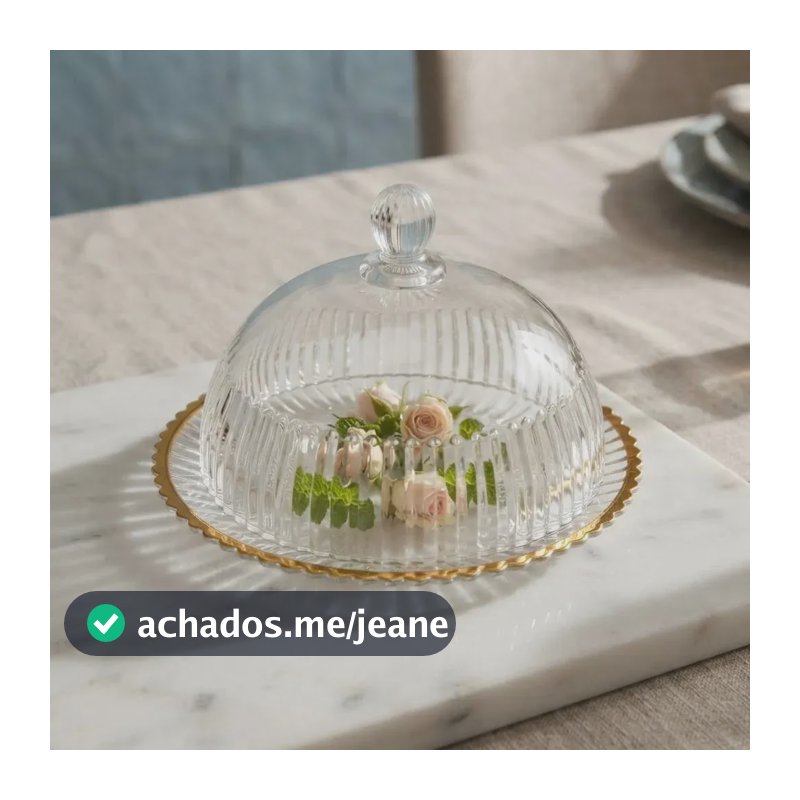 Queijeira Com Tampa Cristal Com Fio De Ouro 20cm Imperatriz Wolff