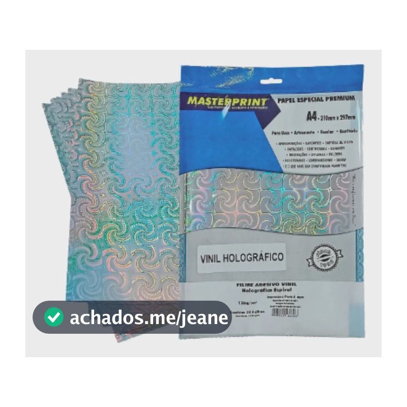Adesivo Vinil Holográfico Masterprint Filme A4 135g 10 Folhas Jato de Tinta