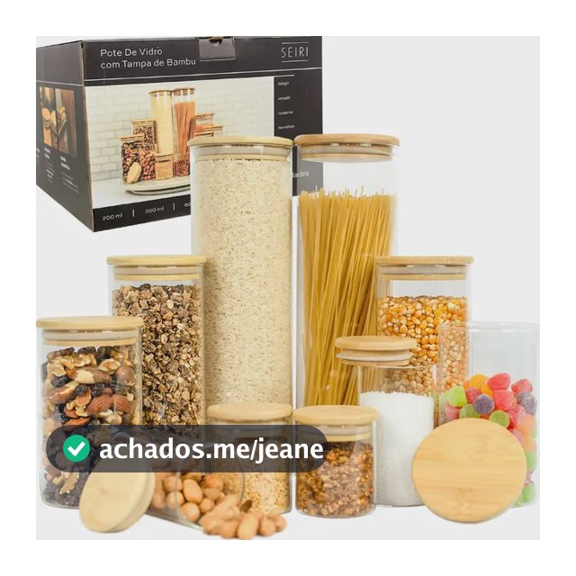Kit 10 Potes Herméticos Vidro Tampa Bambu Seiri Para Mantimentos Cozinha Transparente
