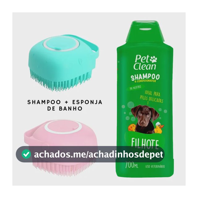 Shampoo Pet 700ml + Escova Silicone Dispenser Cães Gatos Filhote