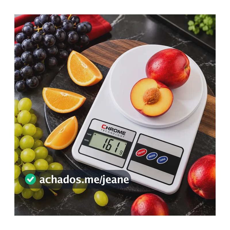 Balança Digital de Cozinha para Alimentos, 10 kg e Precisão de 1g Profissional E Uso Domestico Nutricional Para Pesar Alimentos Ou Confeitaria Comida Chrome Technology