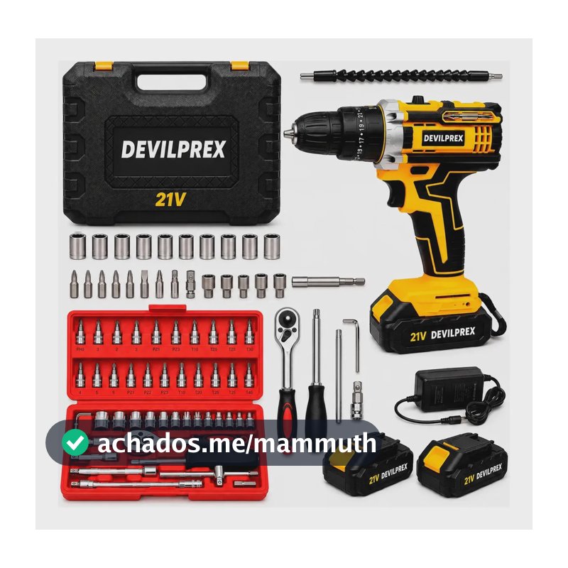 Kit Parafusadeira Furadeira De Impacto 2 Baterias + Kit 46 Peças Profissional DEVILPREX