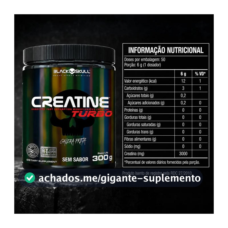 Creatina Black Skull Caveira Preta Turbo em pó Sem sabor x 300g