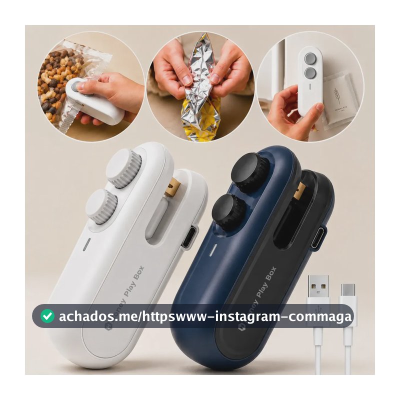 Seladora Embalagem Plástico Mini Selador Portátil Recarregável Usb Fecha Saco Vedação Alimentos Cozinha Conserva Mantimentos Prático Compacto Reutilizável Fácil Uso Lacrador- Honey Play Box