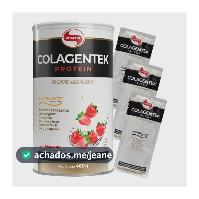 Colagentek Bodybalance Vitafor Colágeno Morango 460g Ganhe