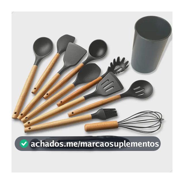 Kit C/12 Utensílios De Cozinha Silicone Cabo Madeira