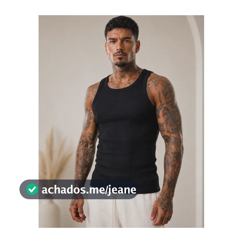 Regata Americana Masculina Canelada Slim Básica Premium Preto M Canelado