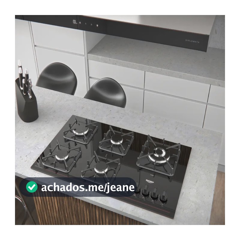 Cooktop 5 Bocas Dako Diplomata com Mesa De Vidro e Tripla Chama e Acendimento Automático A Gás Preto Bivolt