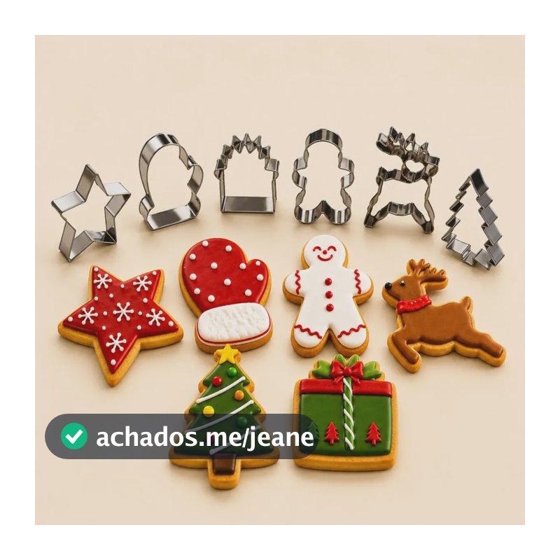 Kit 6 Cortador Inox Biscoito Natalino Grande Bolacha Natal  Prateado