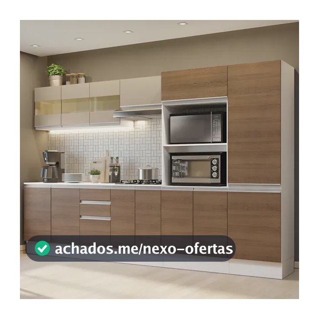 Armário De Cozinha Completa 100% Mdf 300cm Smart Madesa Br02 Cor Rustic/Branco/Crema