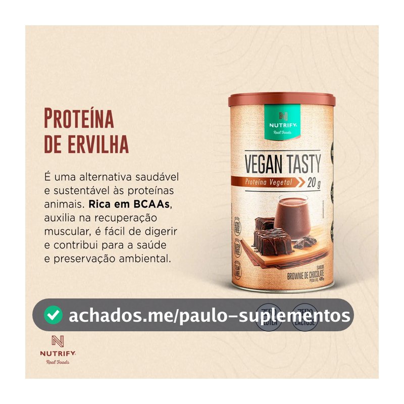 Proteína Vegetal Vegan Tasty Sabor Brownie de Chocolate Lata Com 420g Nutrify