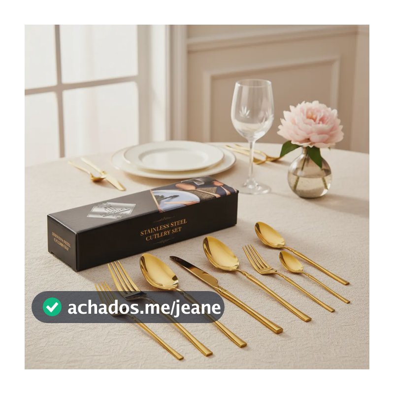 Jogo Talheres Faqueiro Aço Inox 24 Pçs Presenteável Dourados Dourado