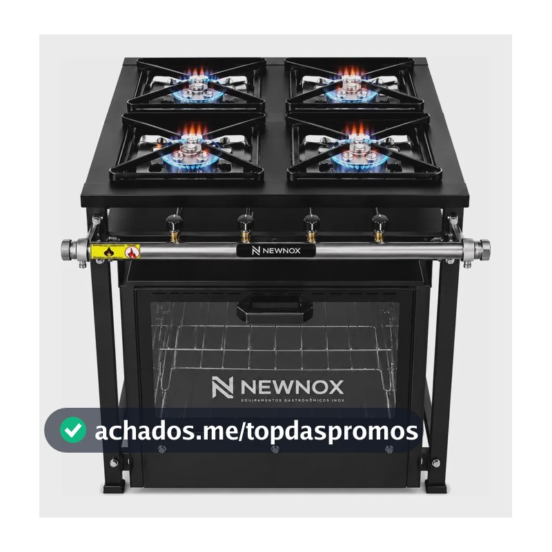 Fogao Industrial 4 Bocas Alta Pressao Forno 60l Tampa Vidro Preto A Gás