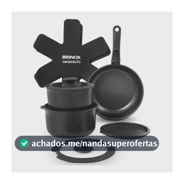 Jogo De Panelas Antiaderente Cerâmico 10 Peças Brinox Fit Cor Preto