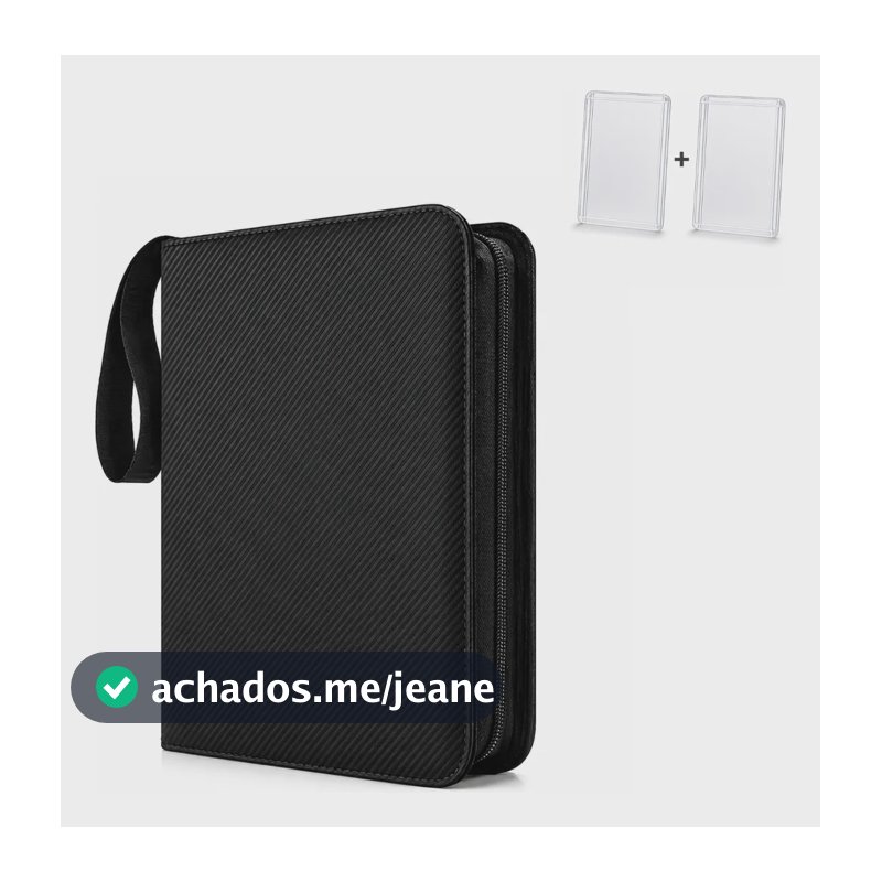 Fichário Cartas Pokémon 400 Cards 50 Folhas + 2 Toploader Preto Fibra