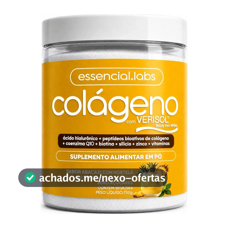 COLÁGENO VERISOL® - Fórmula Exclusiva com Ácido Hialurônico + Coenzima Q10 + Biotina + Silício + Zinco + Peptídeos Bioativos + Vitaminas - Sabor Abacaxi com Hortelã - 30 doses