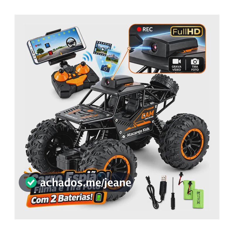 Jeep Off Road Atacarejo Kids com Câmera WiFi HD, 2 Baterias e Controle de Aplicativo