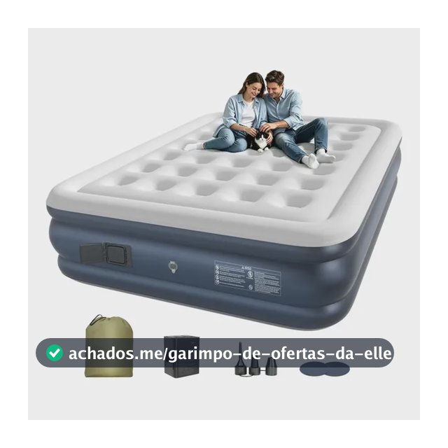 Ecozendsy Colchão Inflável Casal Queen Size com Bomba Recarregável Embutida para Camping 200x154x43cm