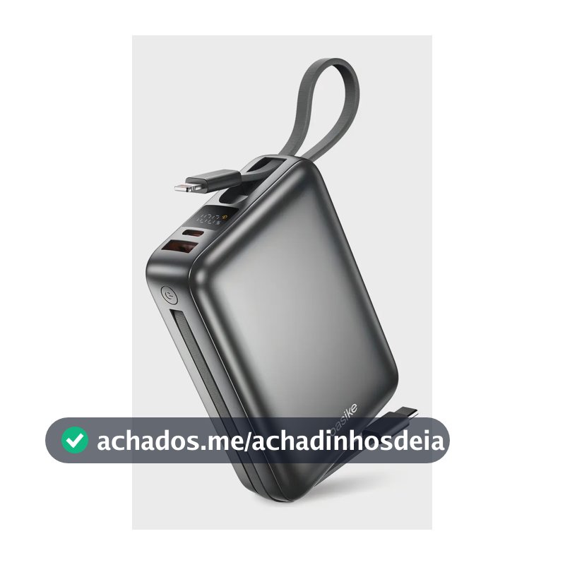 Carregador Portátil Power Bank Basike 20000mAh 22.5W Rápido Cabos Embutidos Tipo C iPhone Samsung