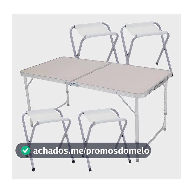 Mesa Dobrável Portátil Alumínio 120x60cm 4 Banquetas Zelt